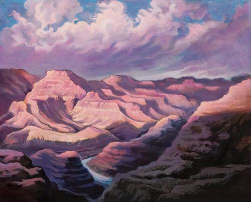 Painting of pink mountains