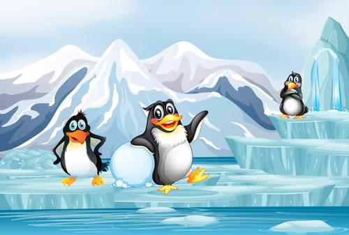 Penguins on ice illustrated