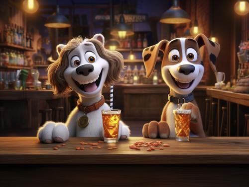 Two dogs in a bar