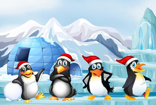 Pinguins com chapéus de natal