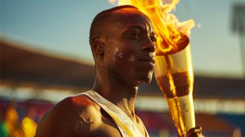 Atleta sosteniendo la antorcha