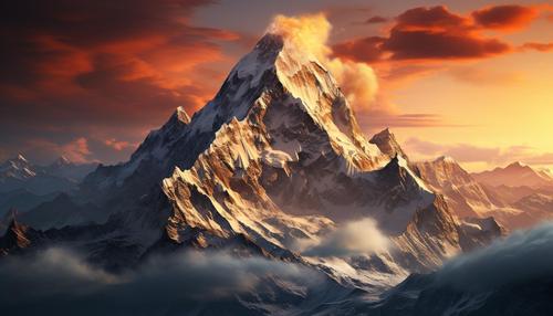 Mountain peak and red sky