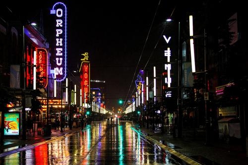 Granville street on a rainy night