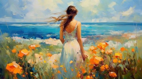 Beautiful painting of woman in the nature