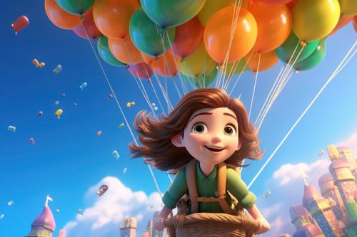 Girl flying in hot air balloon