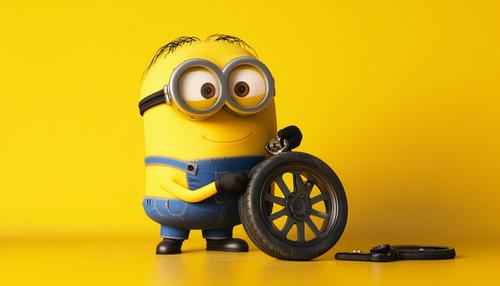 Minion with toy wheel