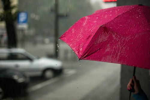Guarda-chuva rosa na chuva
