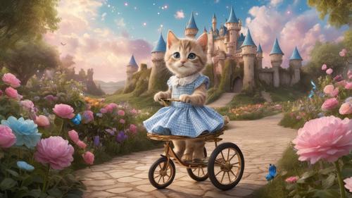 Kitten riding a bike