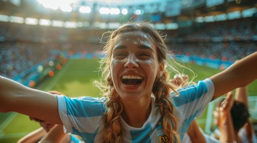 Woman celebrating Argentina's victory