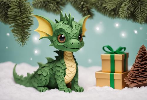 Dragón bebé con regalos de Navidad