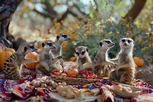 Suricatas haciendo un picnic