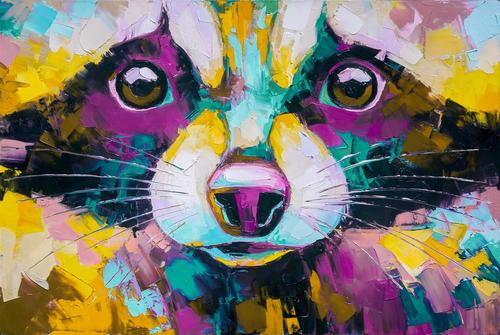 Oil painting of raccoon