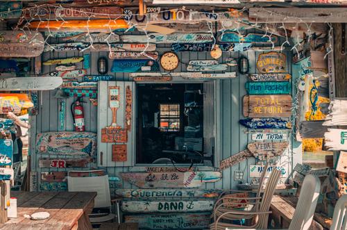 Shop with wooden signs in the Bahamas