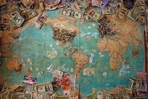 World map and currencies