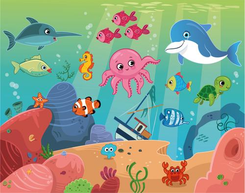 Ilustración de animales marinos.