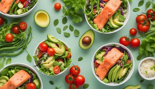 Salmon, avocado and other vegetables