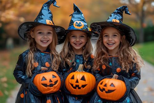 Tres niñas disfrazadas de brujas