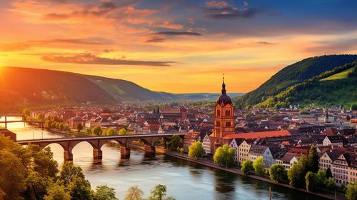 Pôr do sol sobre Heidelberg, Alemanha
