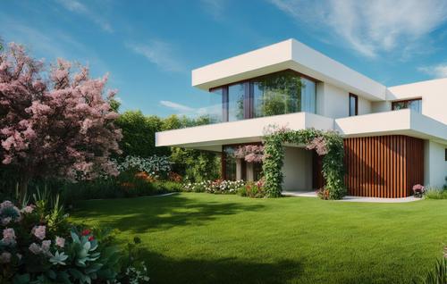 Casa moderna con jardín