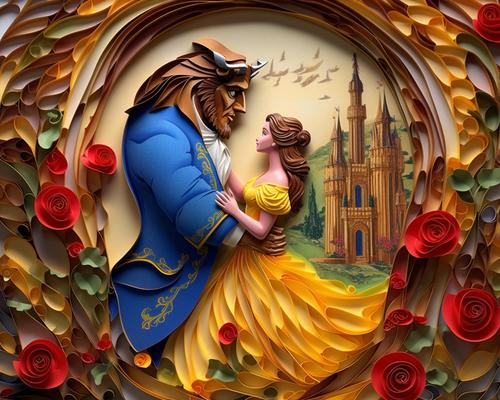 Paper cut of Beauty and the Beast