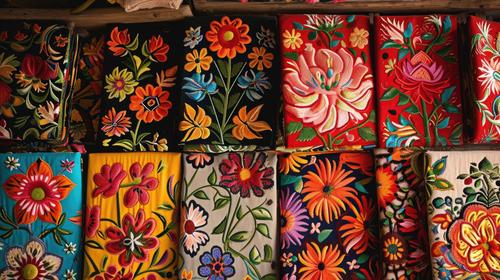 Mexican fabrics with folk art