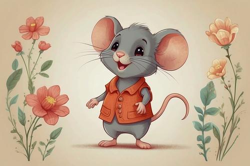 Ilustração de um rato e flores