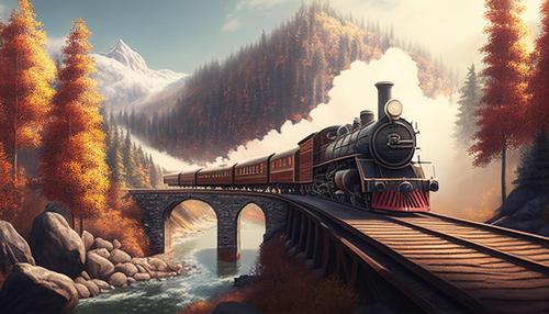Trem a vapor sobre a ponte