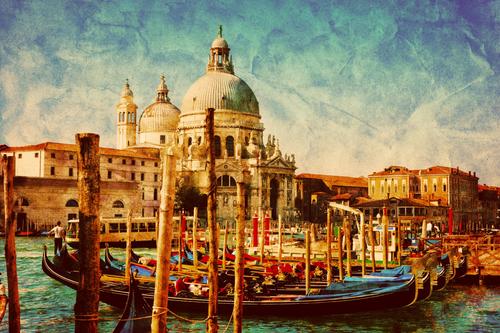 Painting of gondolas in Venice