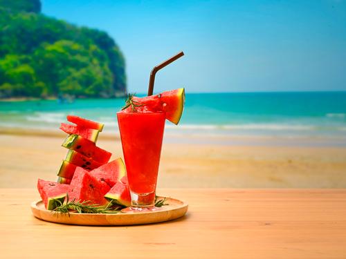 Watermelon smoothie by the beach