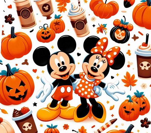 Fall illustration of Mickey and Minnie