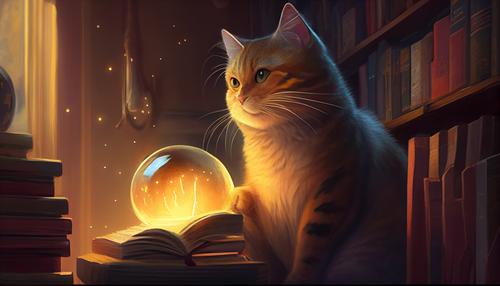 Magische Katze und ihre Kristallkugel