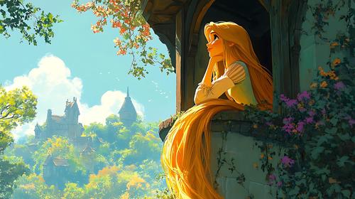 Rapunzel looking out the window