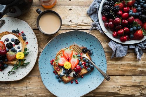 French toast, fruits and coffee