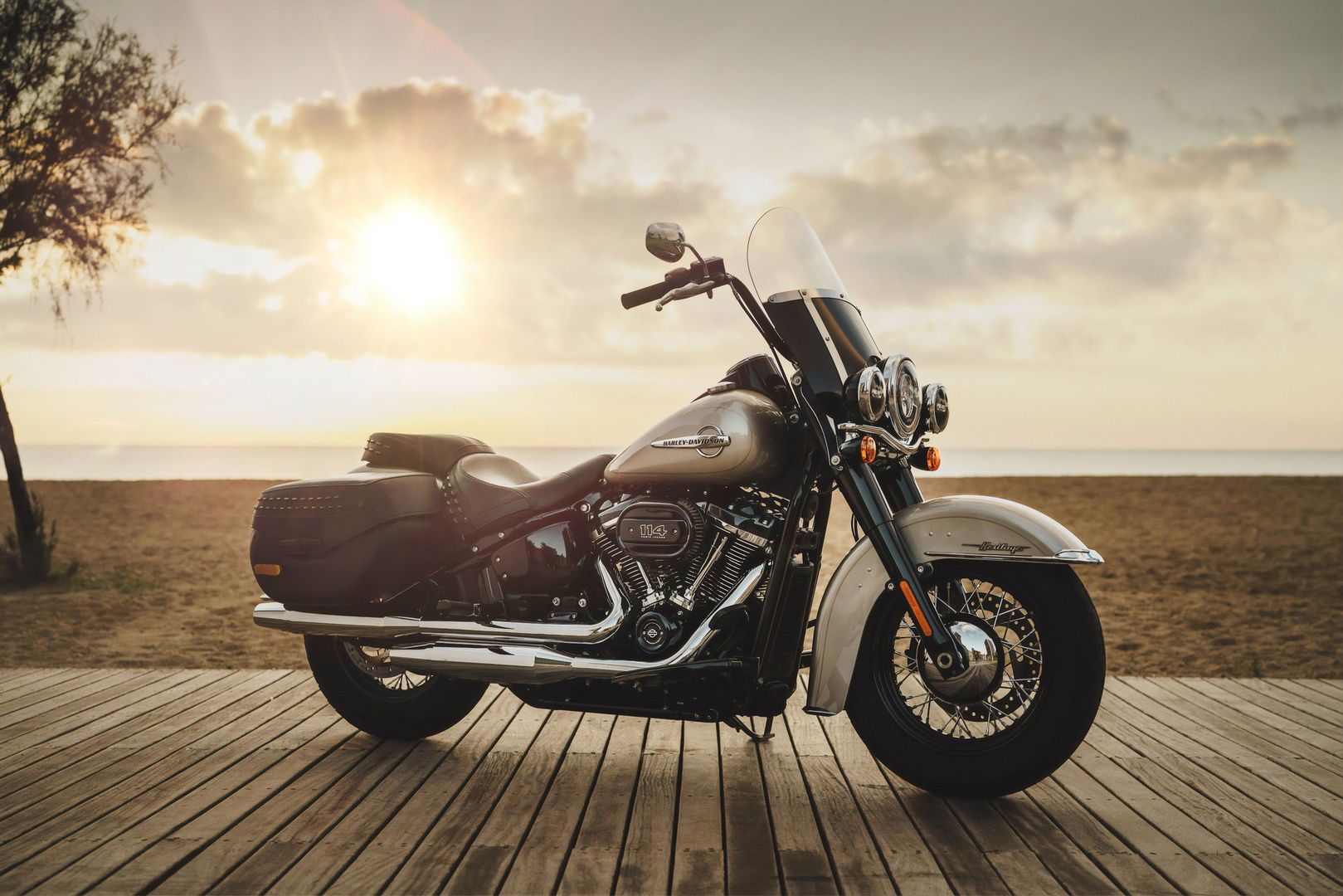 Silver Harley-Davidson by the beach