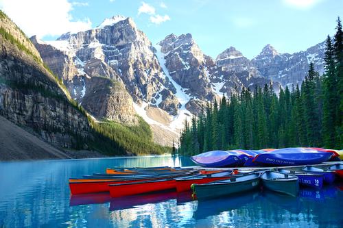 Canoes at Moraine Lake, Canada