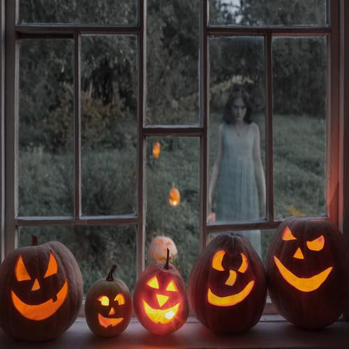 Scary Ghost and Happy Pumpkins