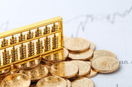 Ábaco de oro y monedas chinas