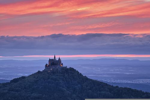 Hohenzollern castle at sunset