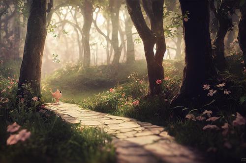 Illustration of a pretty forest path