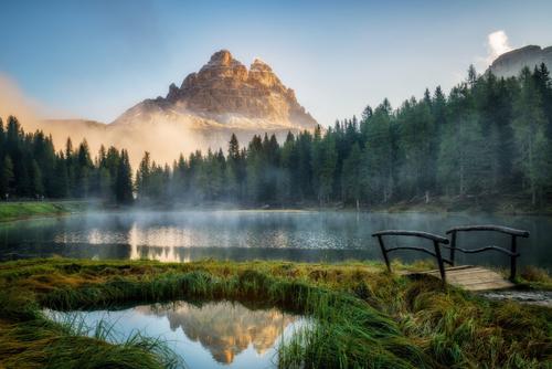 Lake with mist in the mountains