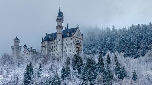 Neuschwanstein Castle with snow