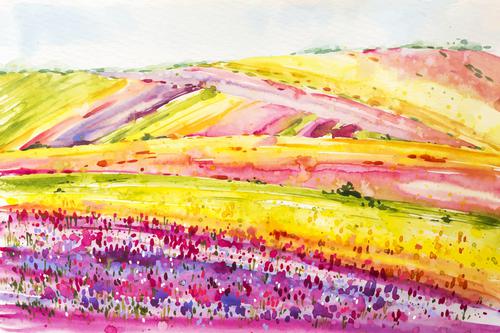 Watercolor of colorful fields